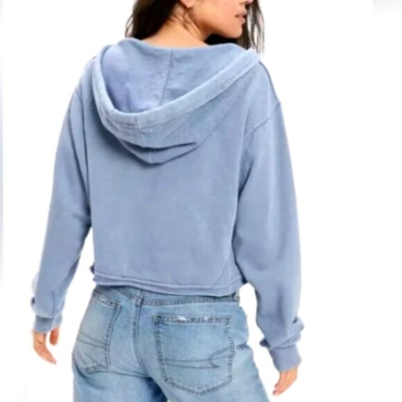 American Eagle Cropped Oversize French Terry V-Neck Hoodie XS Blue #319i - Picture 16 of 16